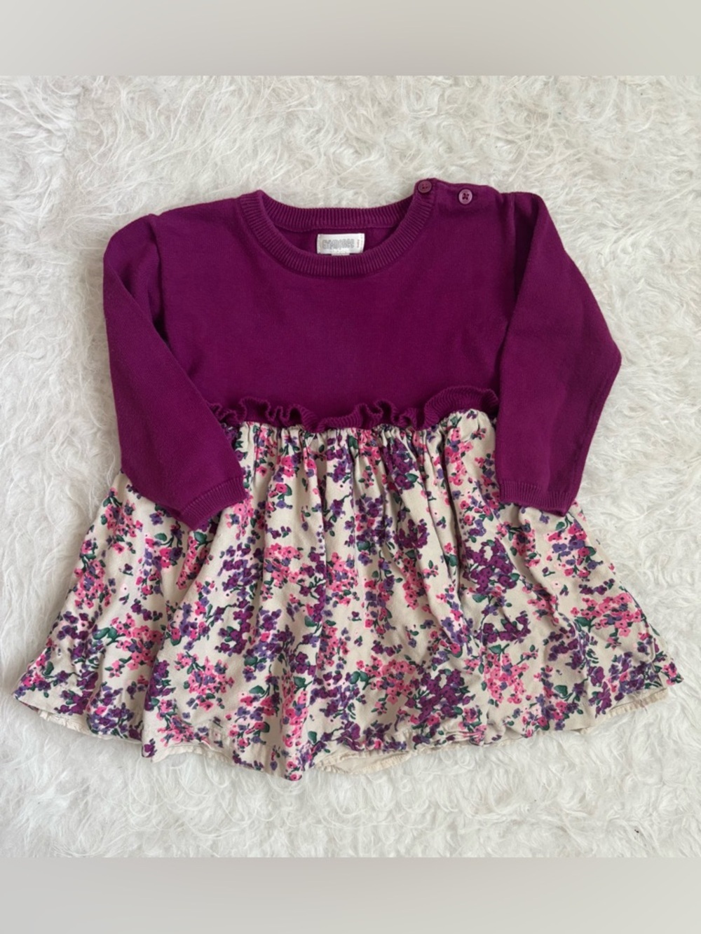 Gymboree Girls Purple Knit and Butter Soft Floral Skirt Dress